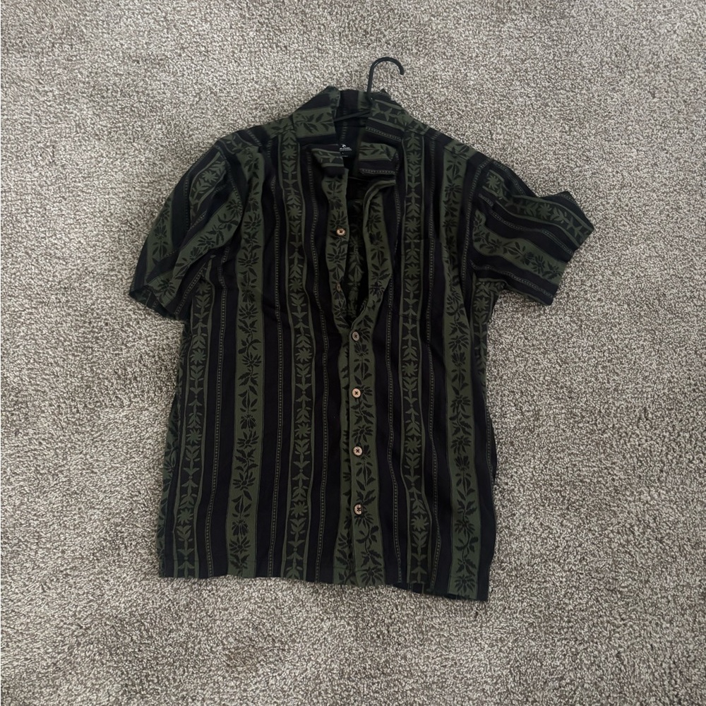 Rip Curl Olive and Black Striped Men's Shirt